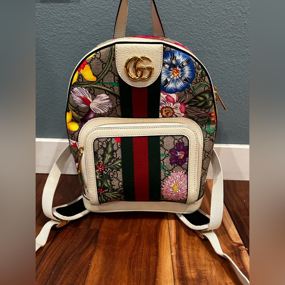 GUCCI 547965 Ophidia Flora Gg Supreme Canvas Backpack in GG Supreme Canvas - Picture 1 of 16